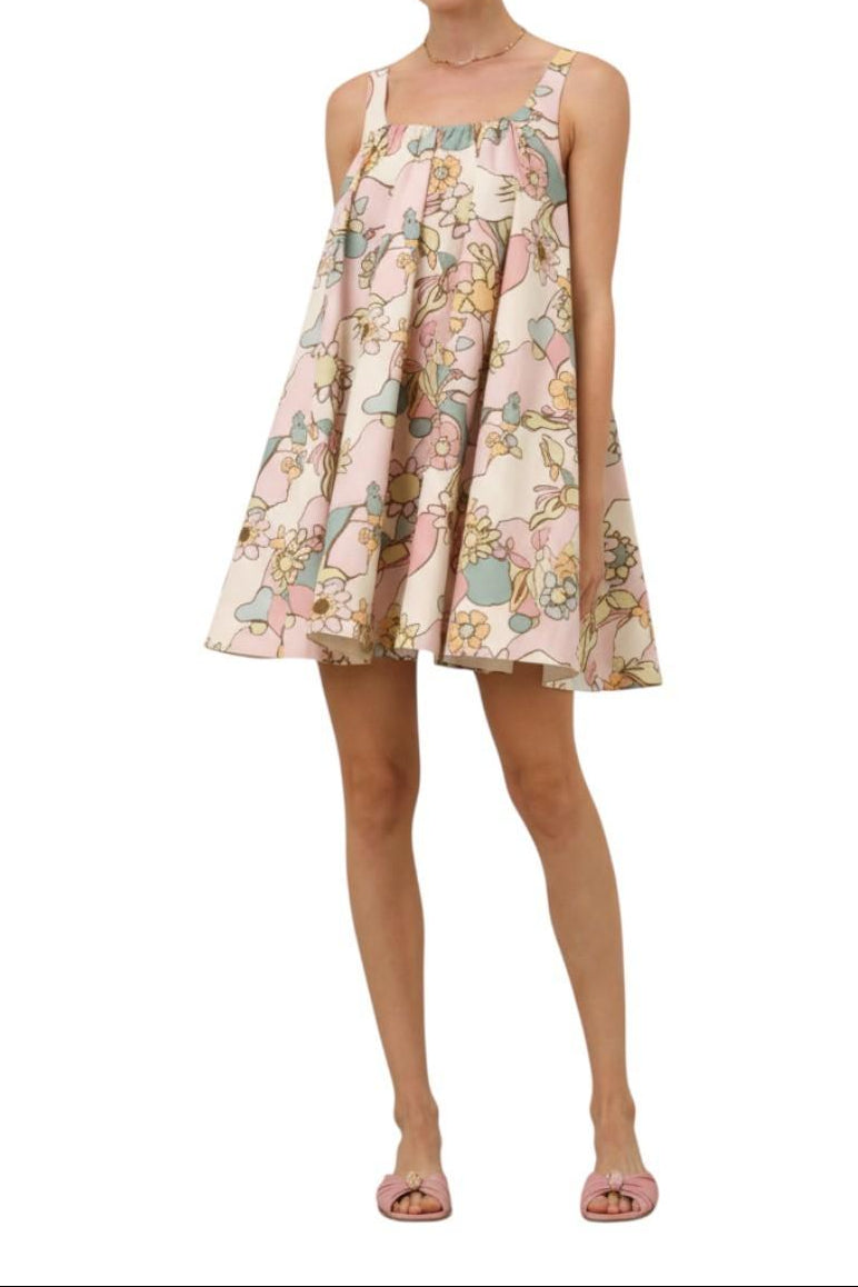AI Generated image of Floral dress worn by a person on a white background