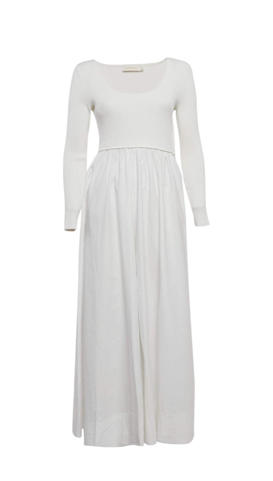 White long-sleeve top and pleated skirt set on a white background