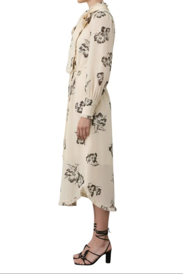 AI generated image of  Woman wearing a floral dress on a white background
