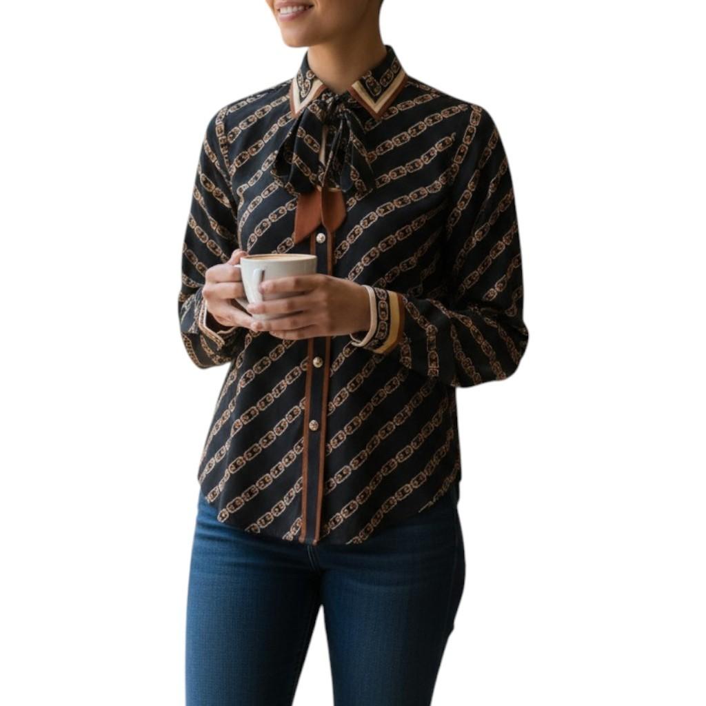 AI generated image of Person wearing a patterned shirt holding a cup on a white background