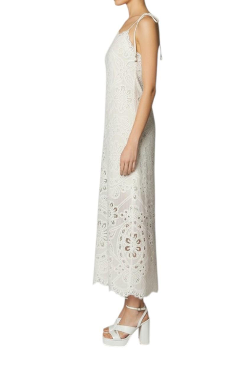 AI generated image of Woman wearing a white lace dress on a white background
