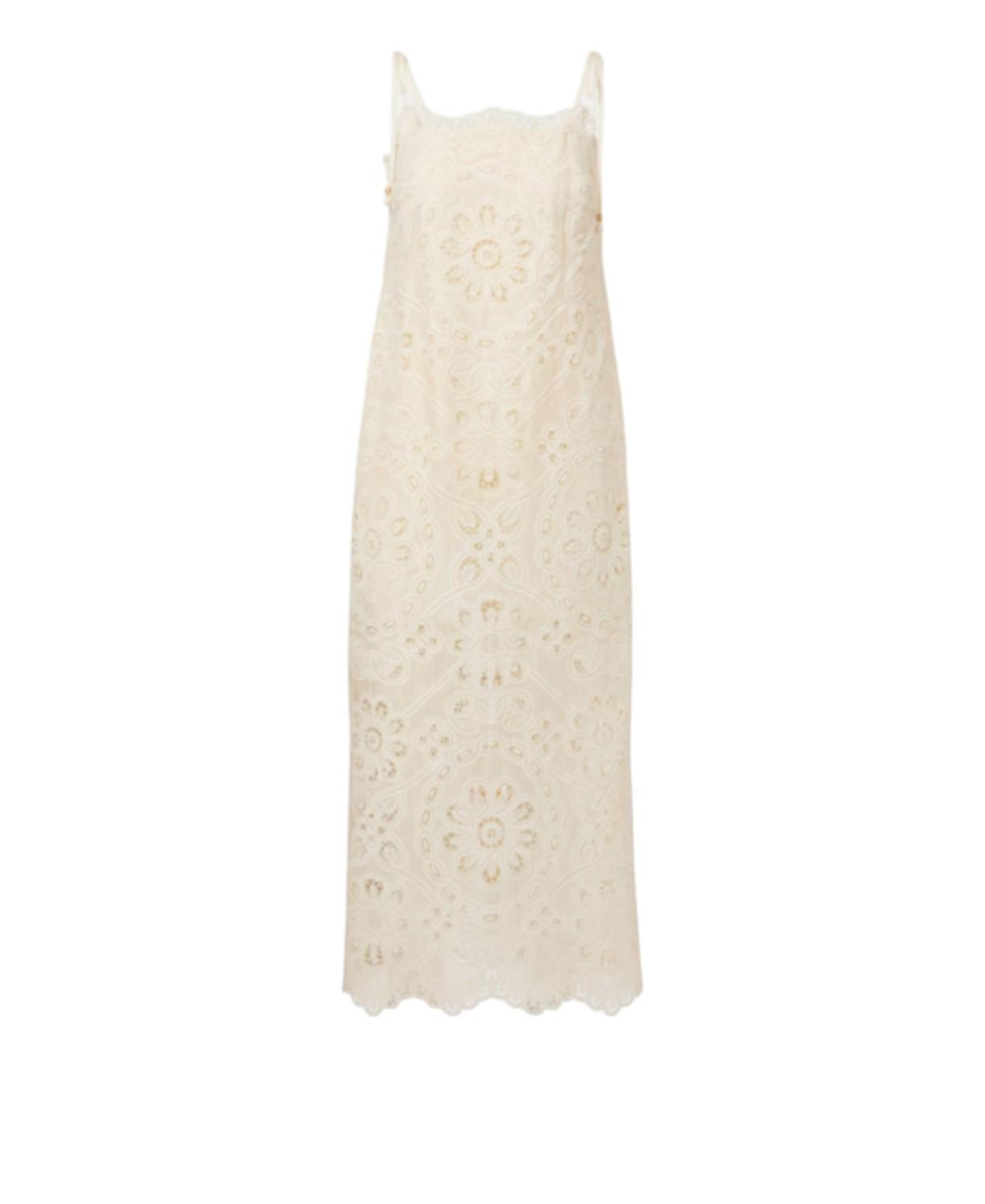 White lace dress with floral patterns on a white background