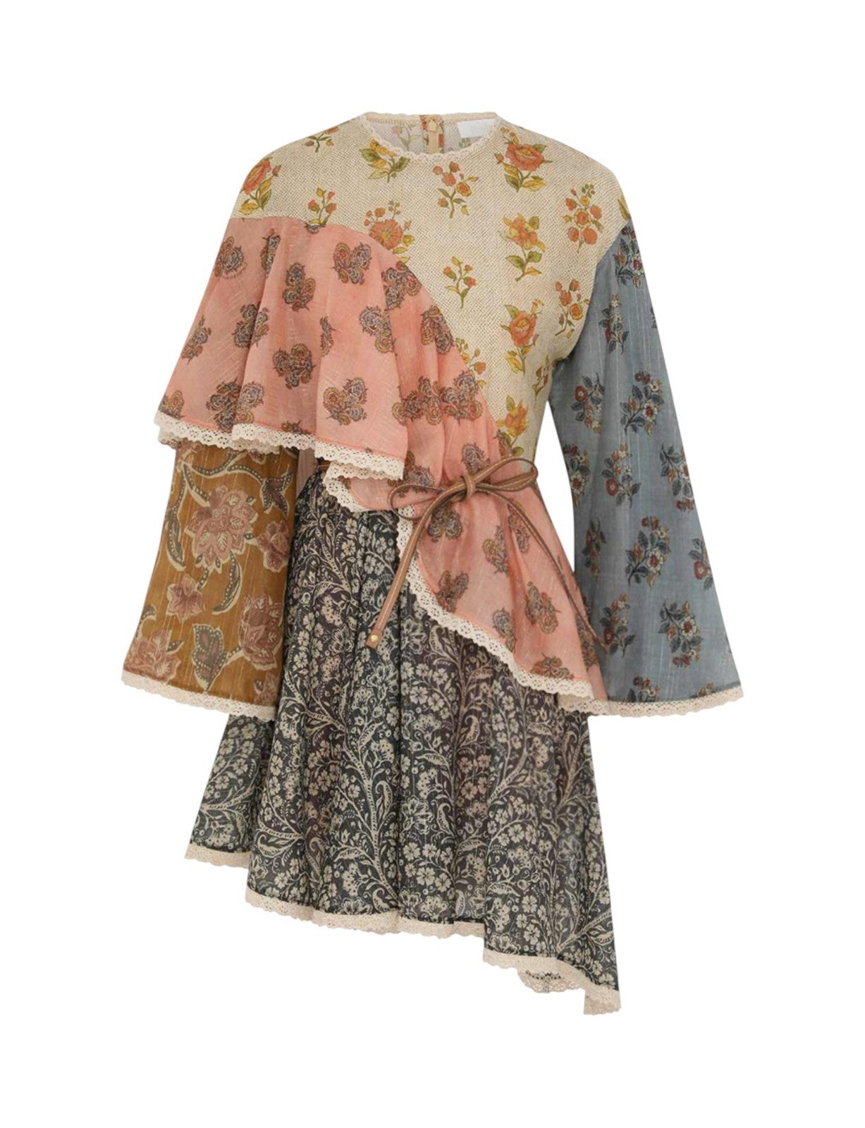Floral patterned dress with long sleeves on a white background