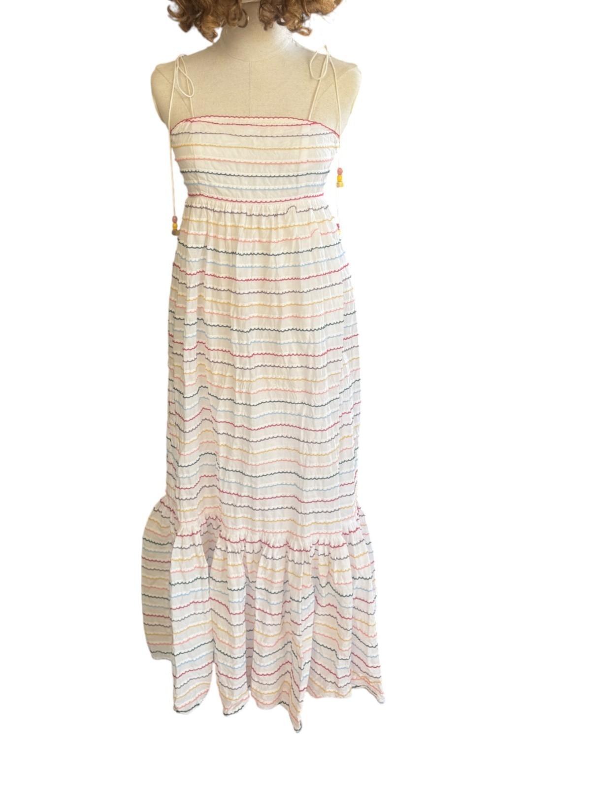 Striped dress on a mannequin against a white background