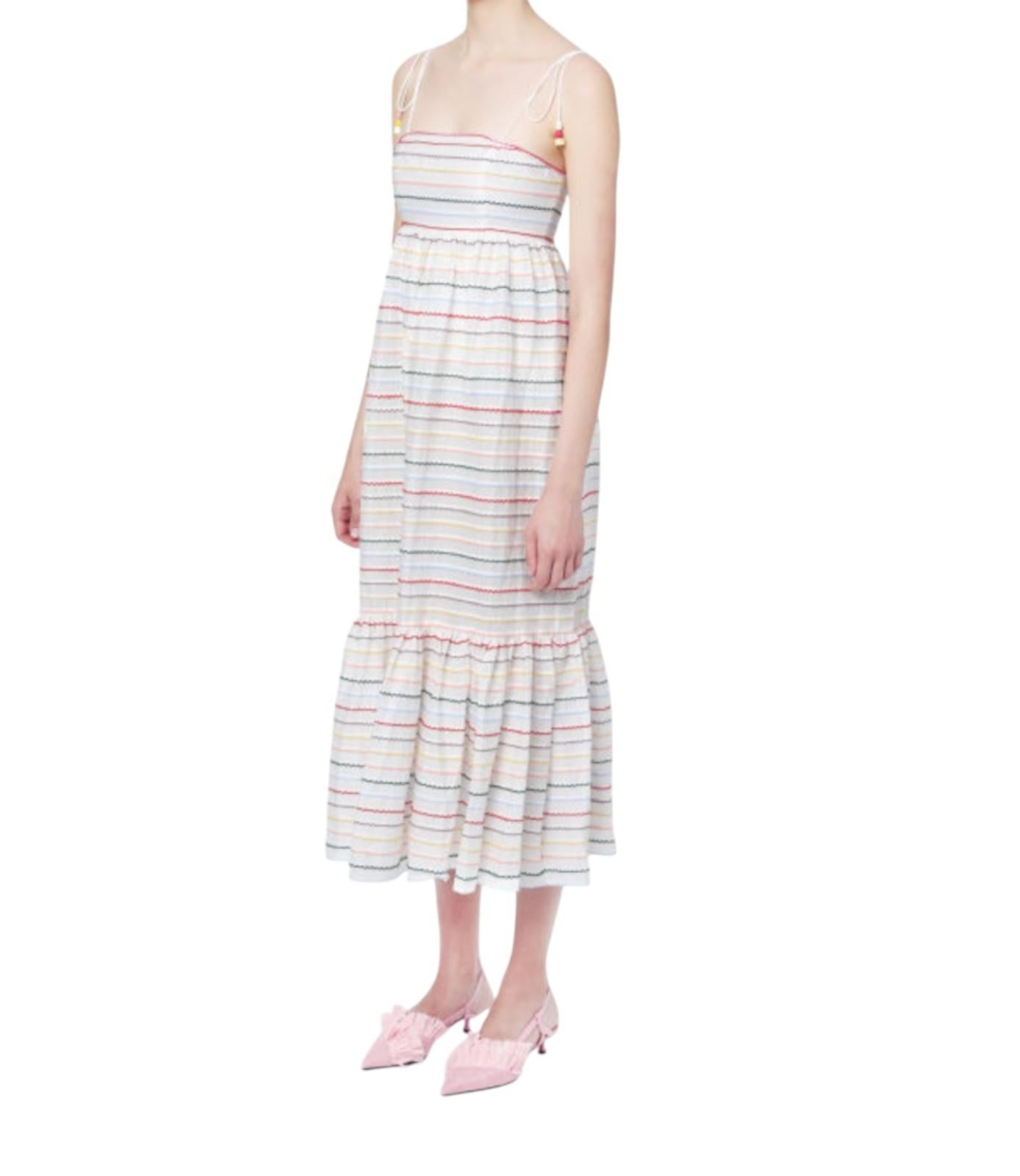 Zimmermann Zinnia Embroidered Scallop Midi Dress |Sz 1, Cotton, White, Tie Close