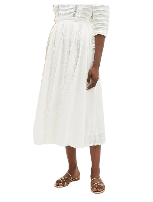 Zimmermann Suraya Lace Insert Skirt | Midi, Fringe, Cotton, White, Dots $600 RRP