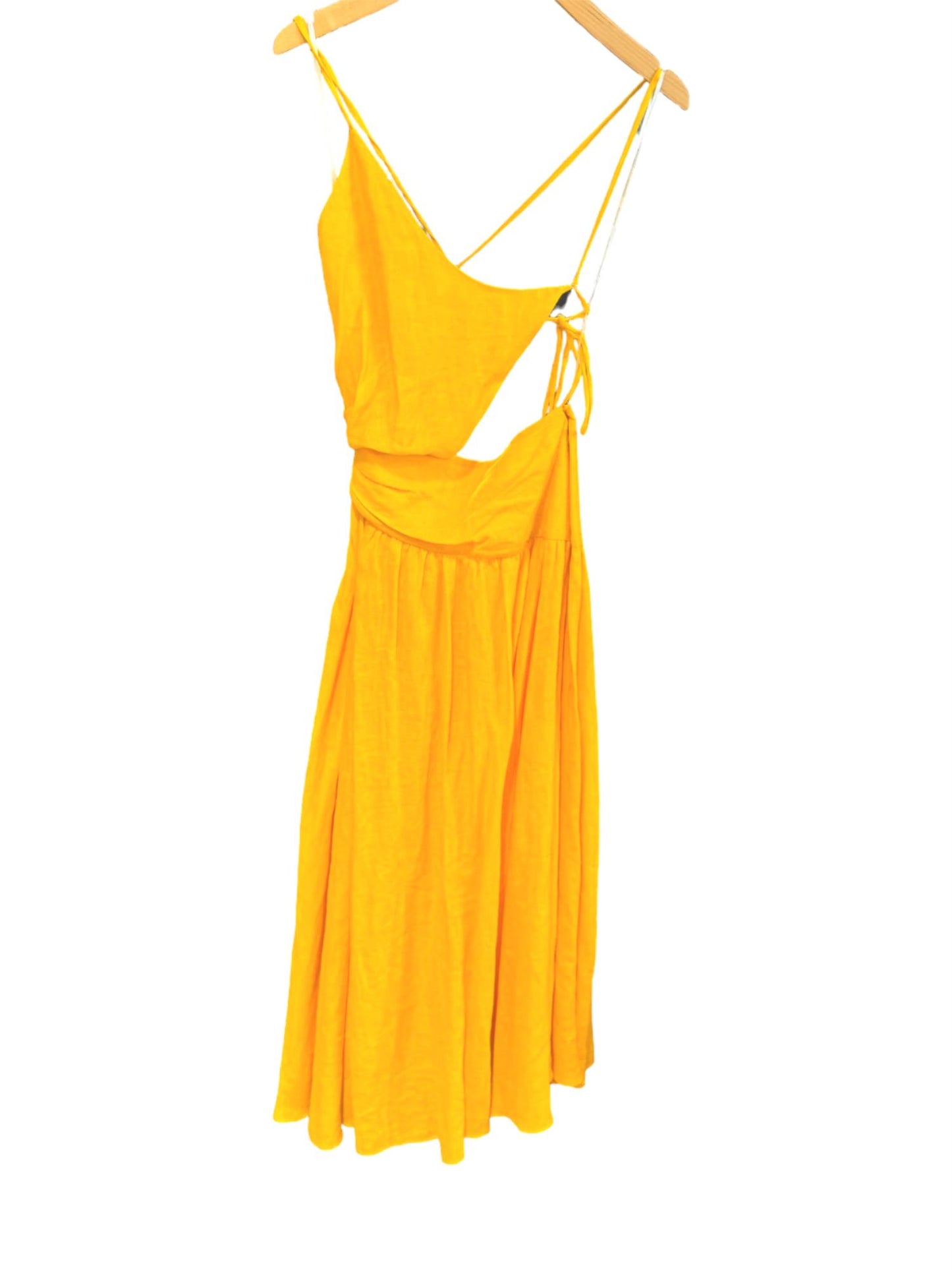 Zimmermann Ginger Asymmetric Midi dress | Yellow, Linen, Open Criss-Cross Back