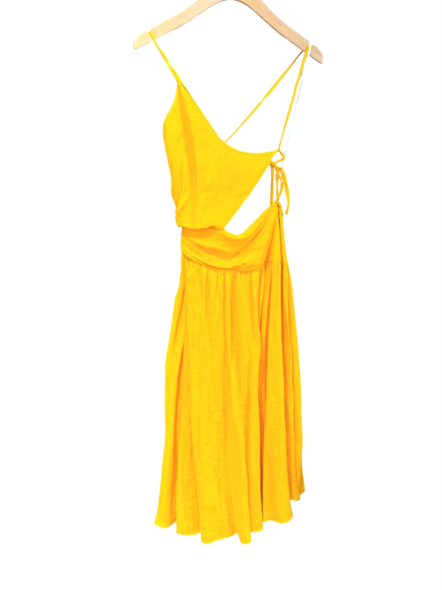 Zimmermann Ginger Asymmetric Midi dress | Yellow, Linen, Open Criss-Cross Back