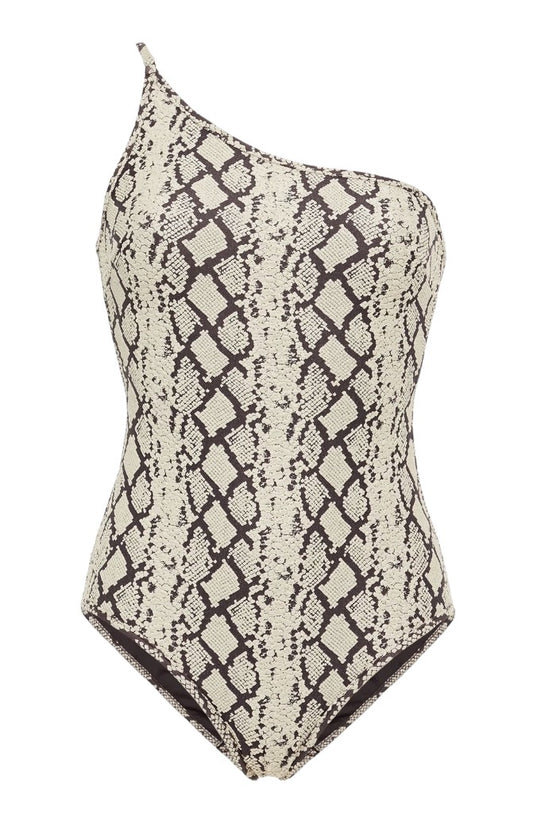 Zimmermann Fiesta Shoulder One Piece | Snake Jacquard Print, Medium Coverage