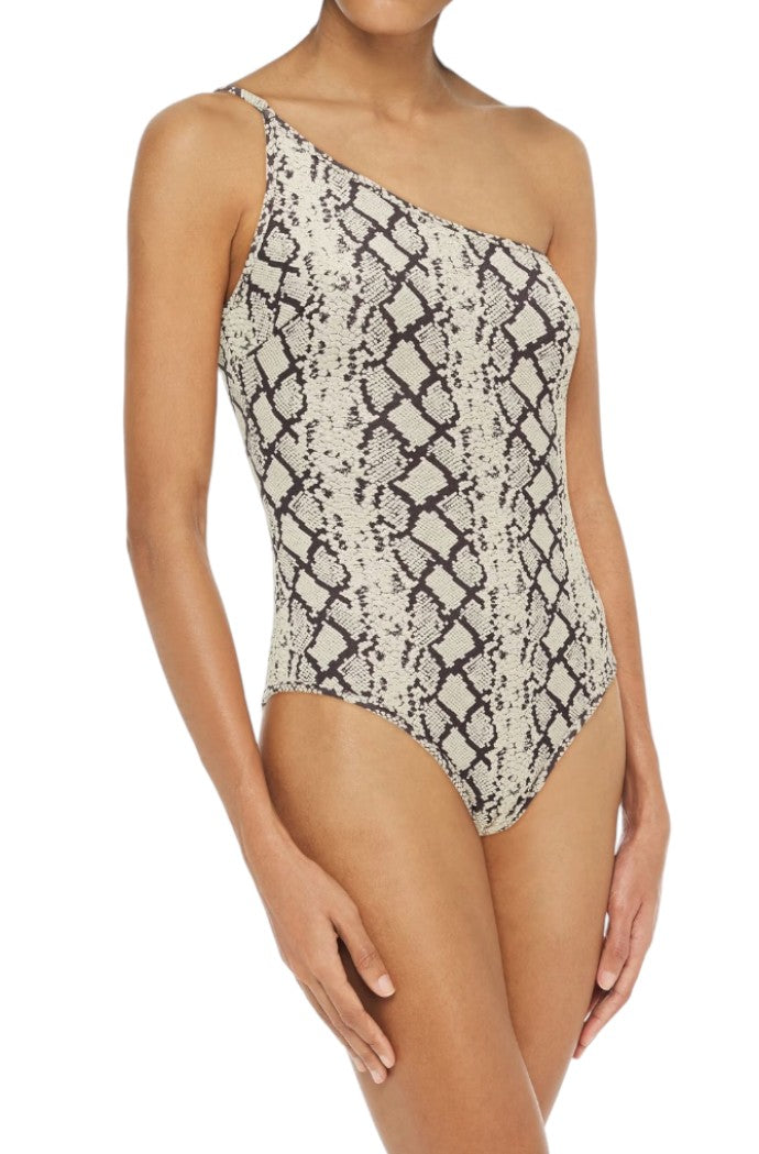 Zimmermann Fiesta Shoulder One Piece | Snake Jacquard Print, Medium Coverage