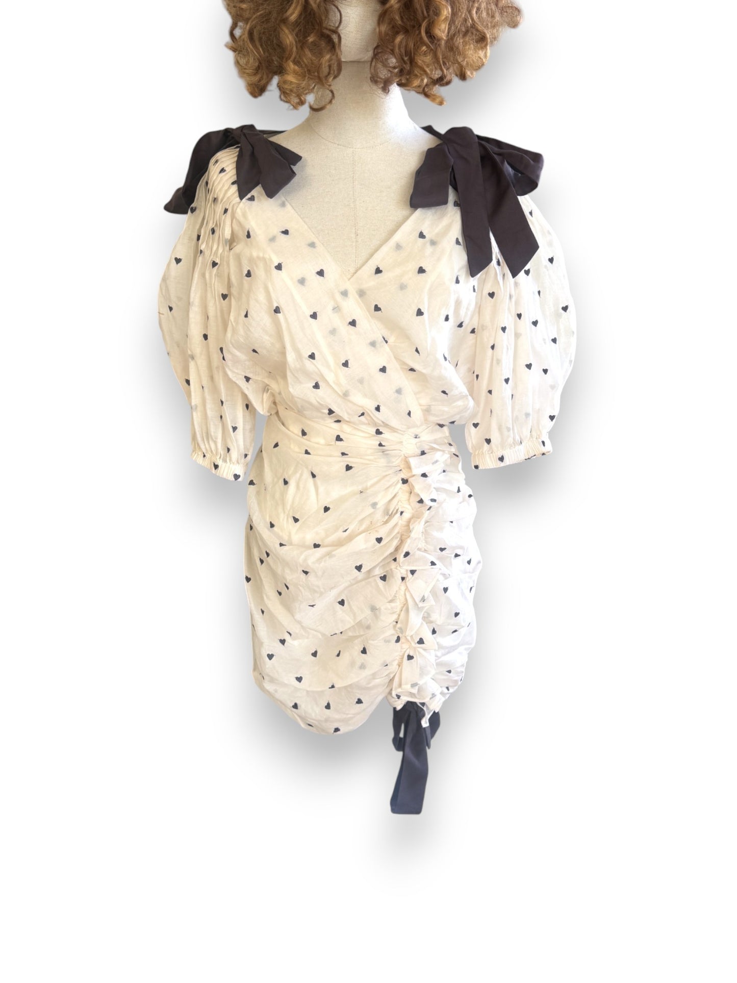 Zimmermann Painted Heart Tie Dress | Sz 3, Embroidered, Cream/White/Black