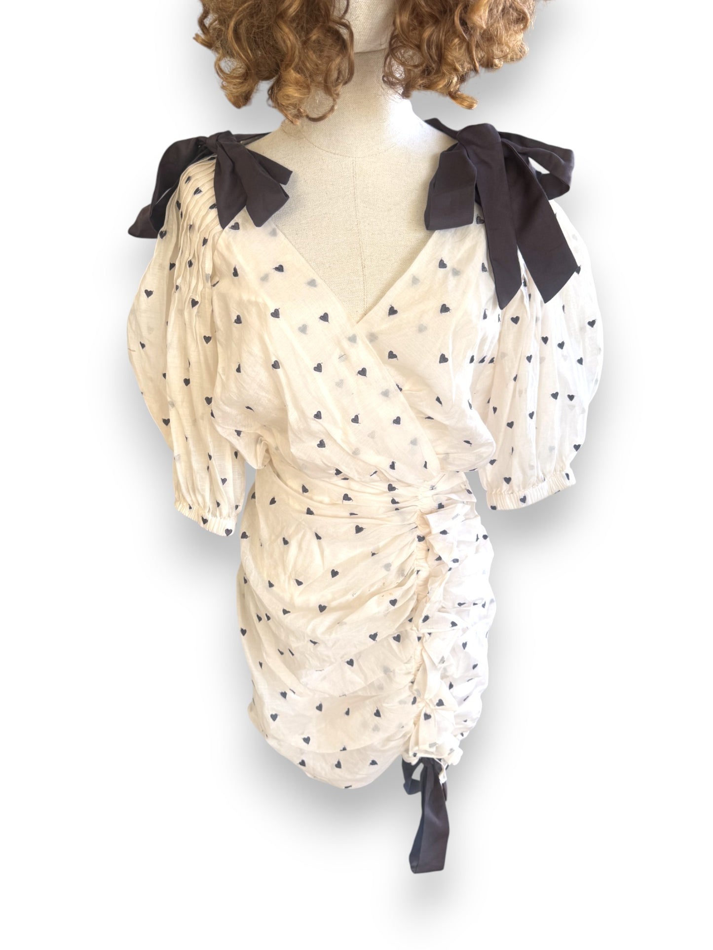 Zimmermann Painted Heart Tie Dress | Sz 3, Embroidered, Cream/White/Black
