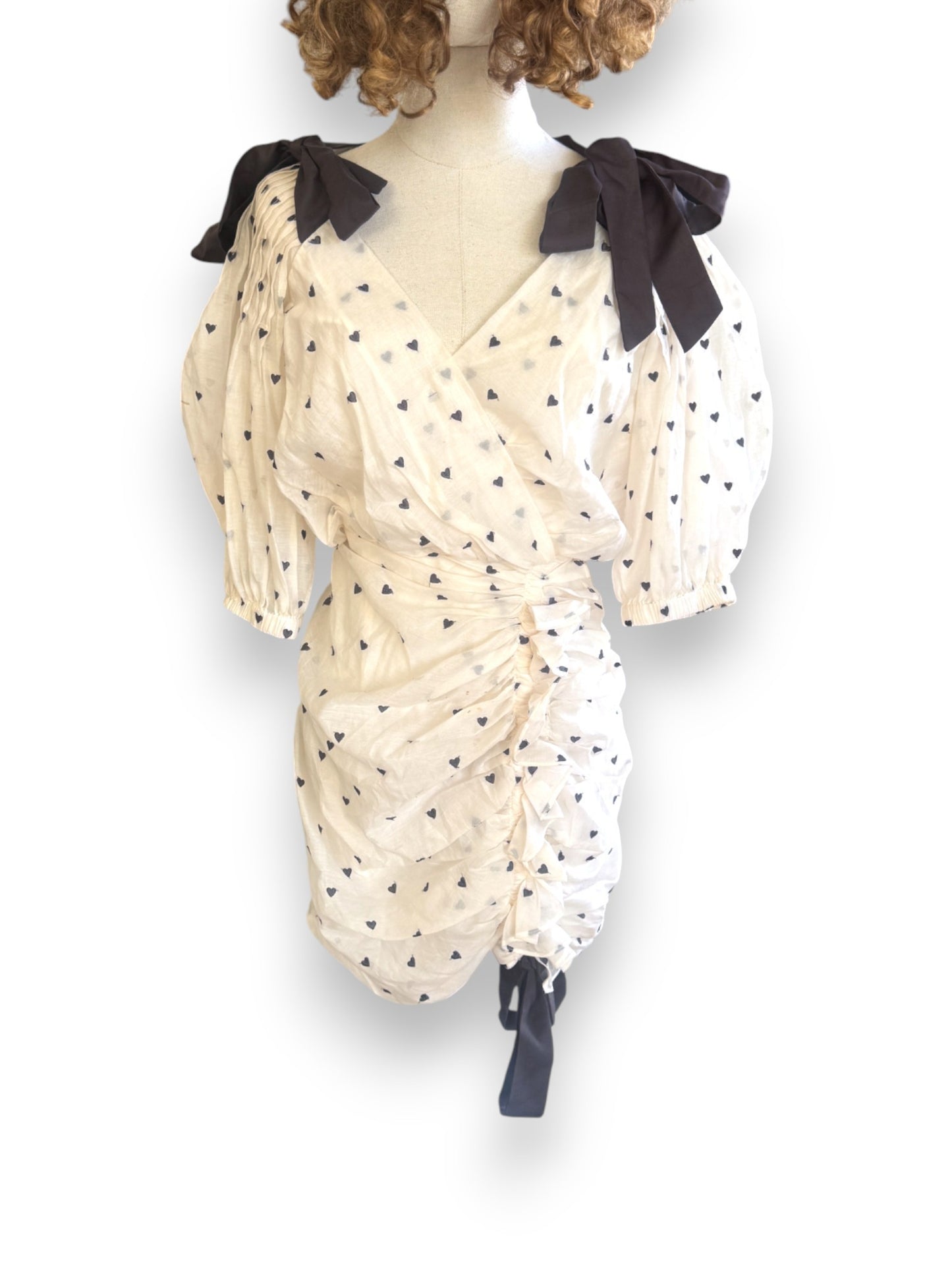 Zimmermann Painted Heart Tie Dress | Sz 3, Embroidered, Cream/White/Black