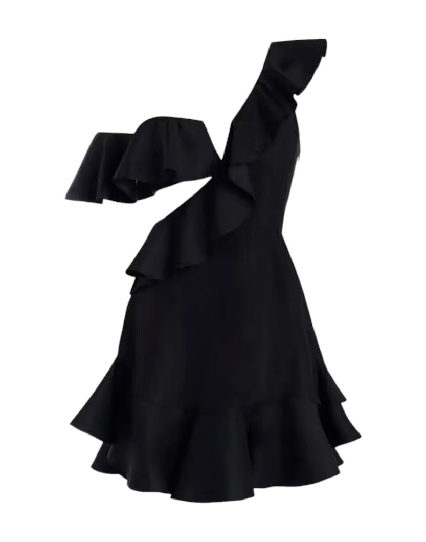 Zimmermann Rife Flounce Dress | Black, Mini, Cut Out, One Shoulder, Asymmetric