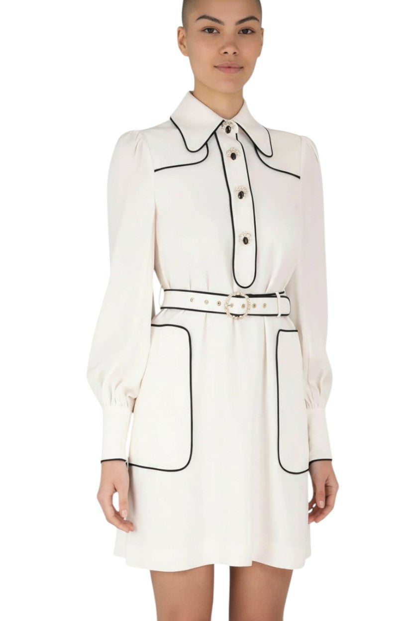 Zimmermann Collared Swing Dress | Belted, Mini, Black Trimming/Piping, Collared