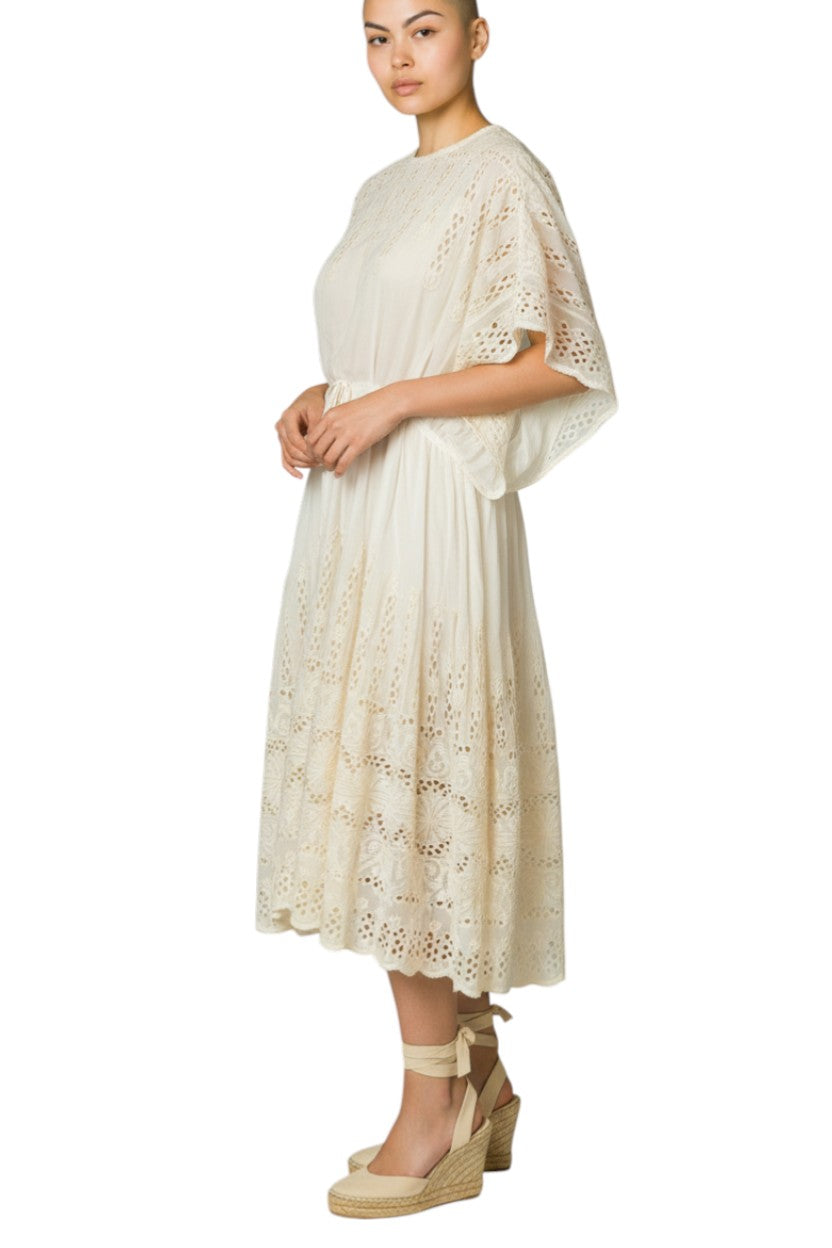 Zimmermann Eyelet Dress | Midi, Cream, Embroidery, Silk / Cotton, Kimono Size 1