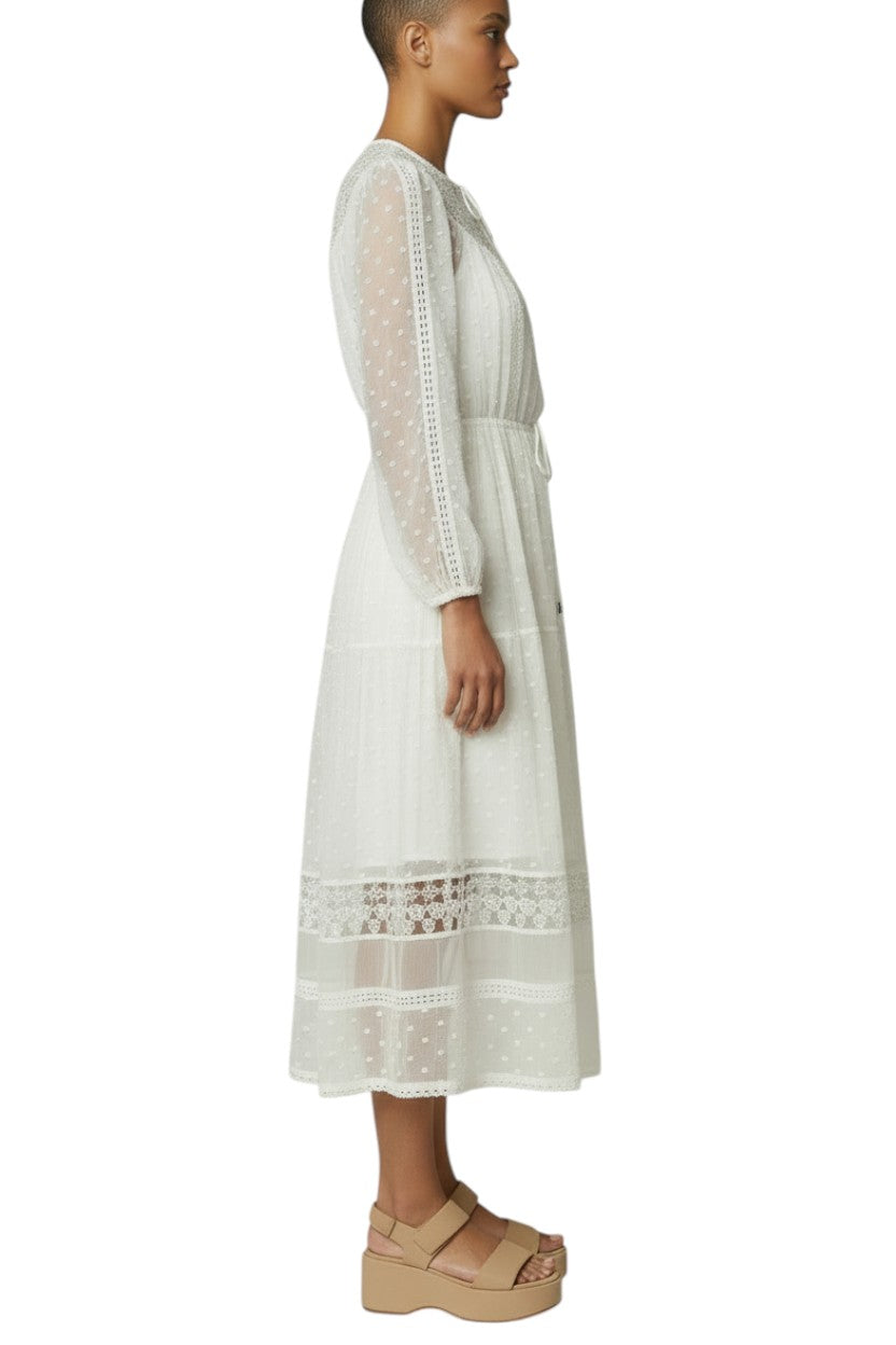 Zimmermann Swiss Lace Midi Dress | Off White/Cream, Embroidered, Sheer w Slip