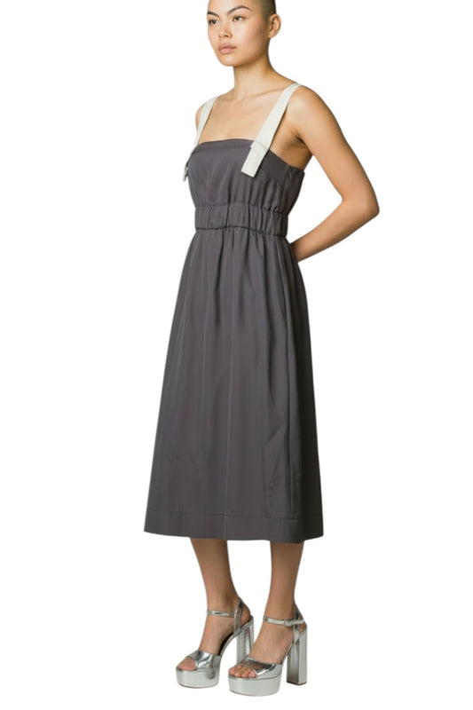 Scanlan & Theodore Charcoal Dress / Contrast Straps, Acetate Cupro, Empire Waist