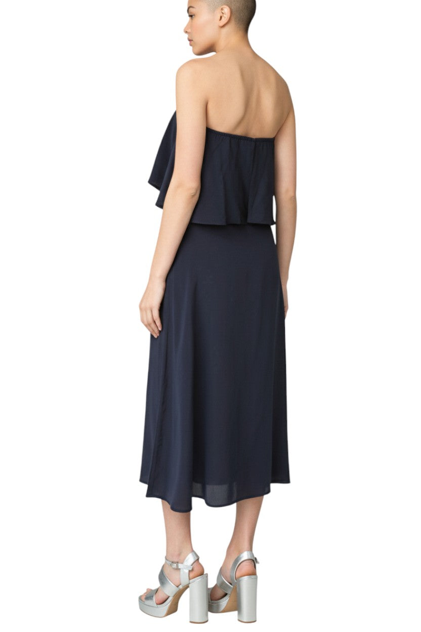 Zimmermann Strapless Flounce Dress | Navy | Bridesmaid, Sueded Silk, Overlay