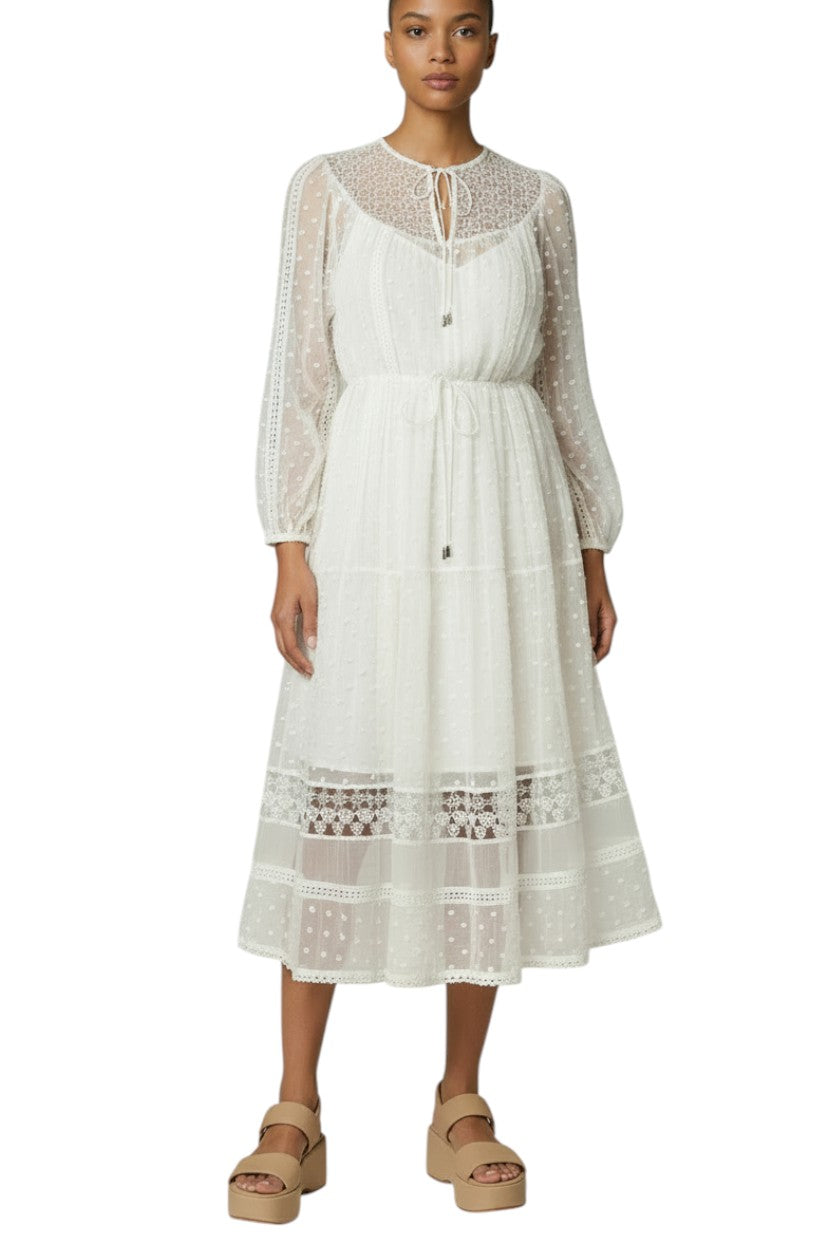 Zimmermann Swiss Lace Midi Dress | Off White/Cream, Embroidered, Sheer w Slip