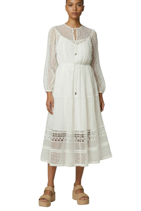 Zimmermann Swiss Lace Midi Dress | Off White/Cream, Embroidered, Sheer w Slip