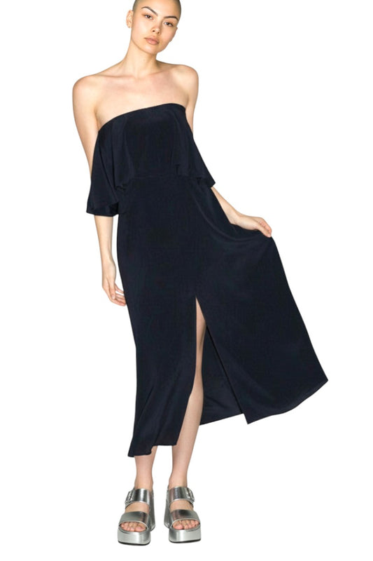 Zimmermann Strapless Flounce Dress | Navy | Bridesmaid, Sueded Silk, Overlay