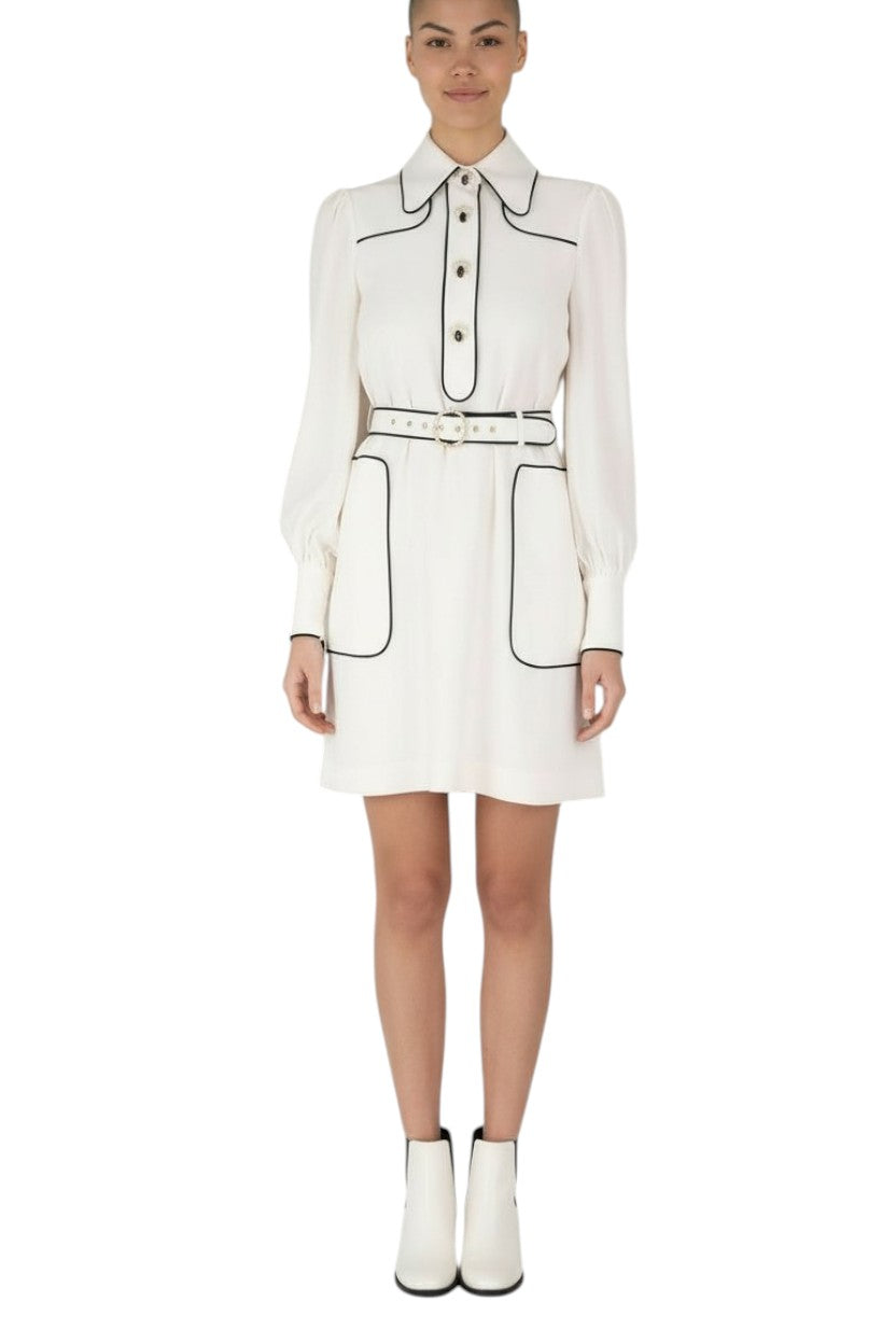 Zimmermann Collared Swing Dress | Belted, Mini, Black Trimming/Piping, Collared