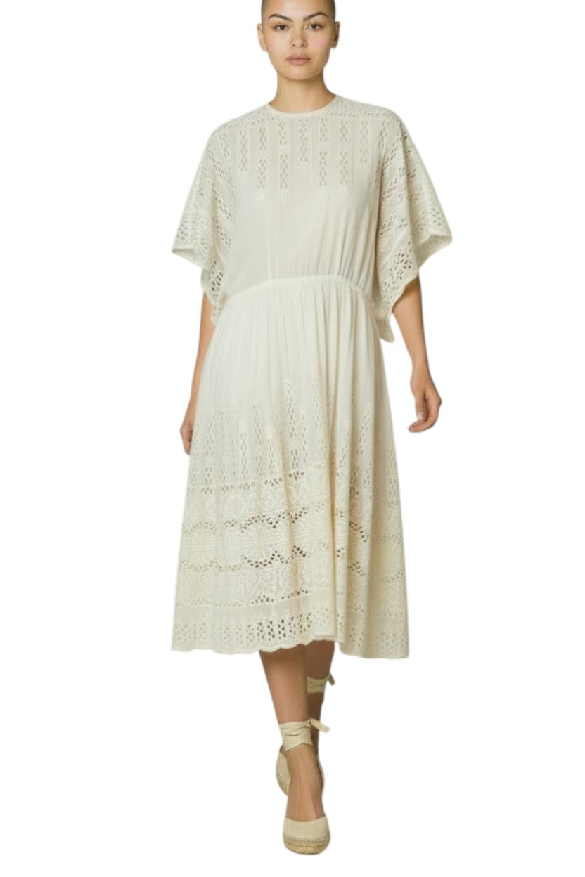 Zimmermann Eyelet Dress | Midi, Cream, Embroidery, Silk / Cotton, Kimono Size 1