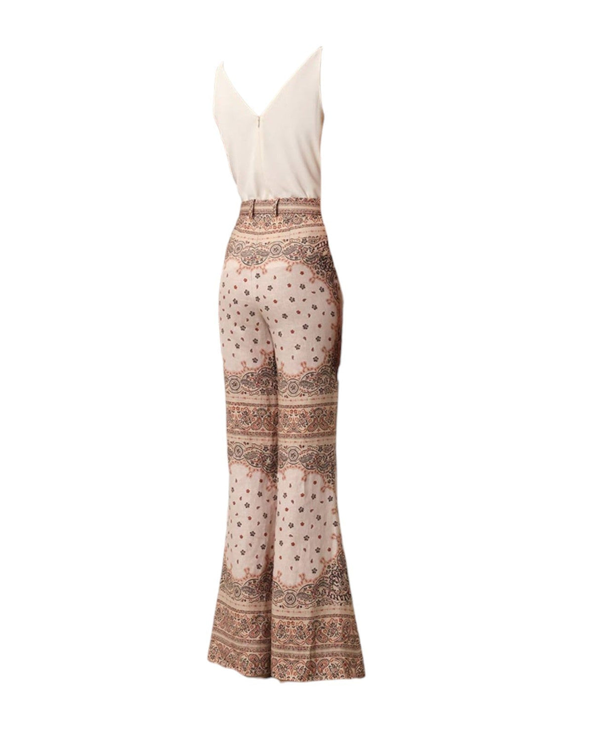 Naked Pear Zimmermann high-waisted linen wide-leg pants in cream with a pink bandana print and matching belt