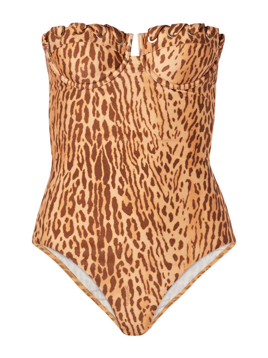 Leopard print swimsuit on a white background