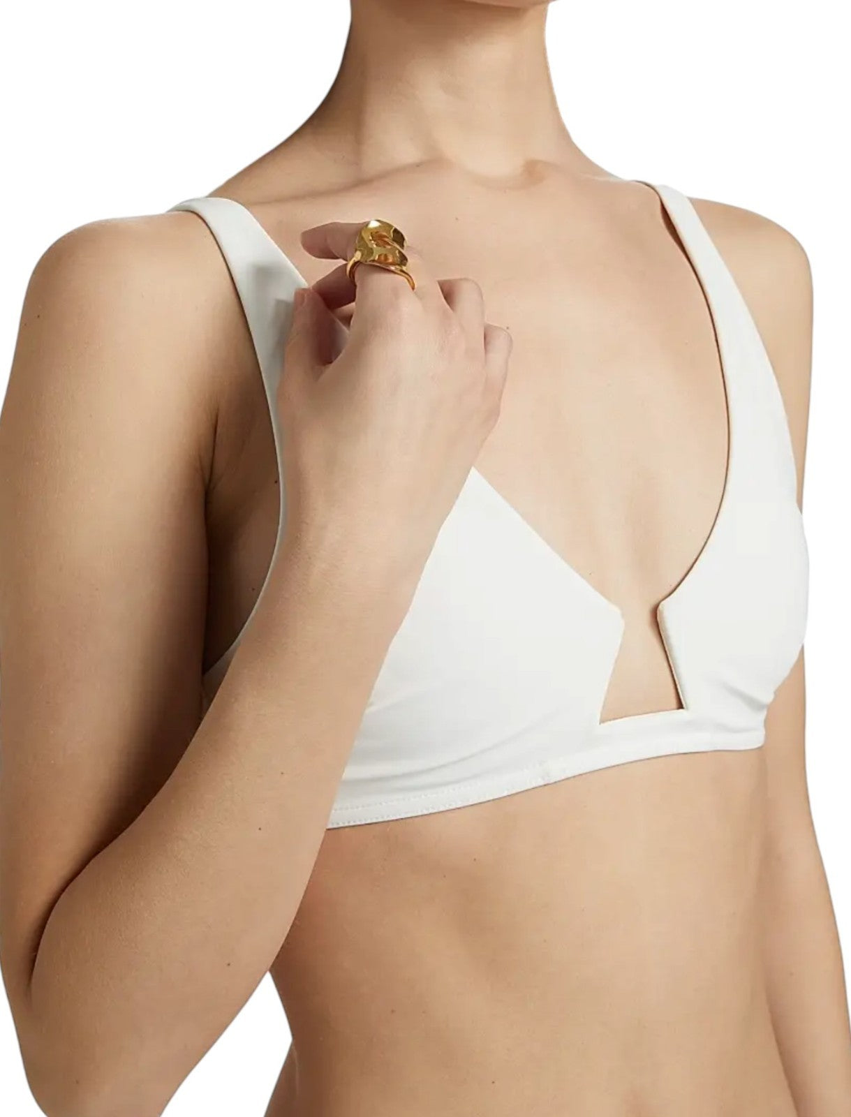 Naked Pear Zimmermann Coco wire-front ivory bikini top with plunging V-neckline and keyhole cut-out detail