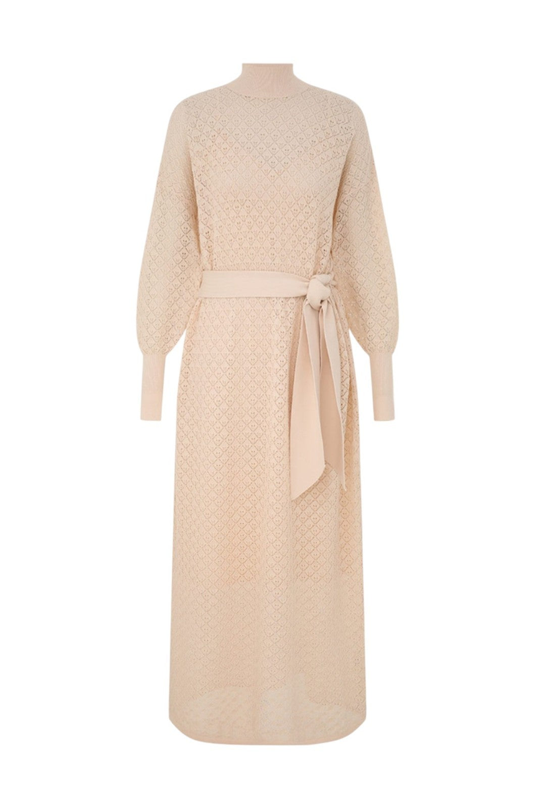 Naked Pear Zimmermann cream pointelle knit midi dress with batwing sleeves and a removable waist belt