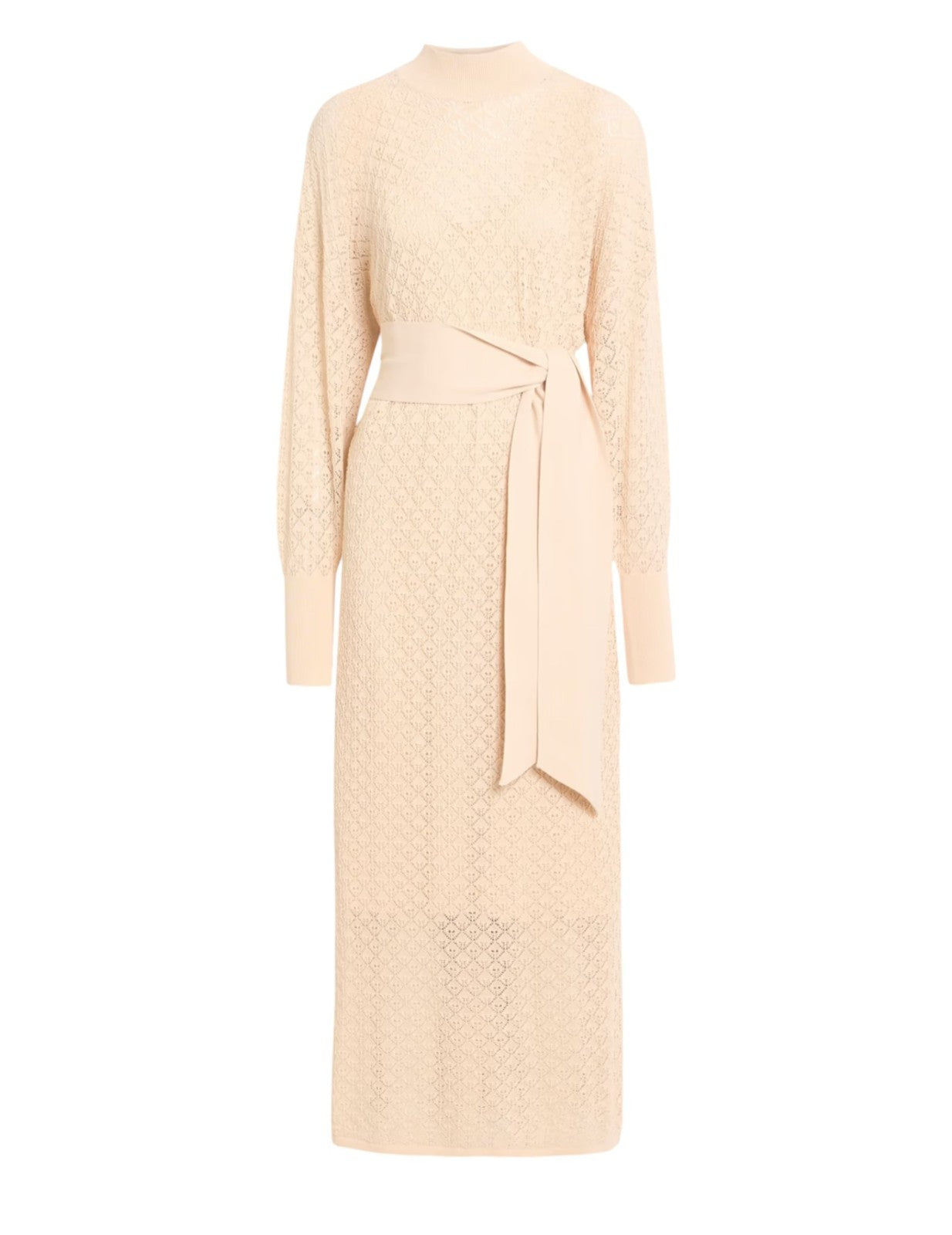 Naked Pear Zimmermann cream pointelle knit midi dress with batwing sleeves and a removable waist belt
