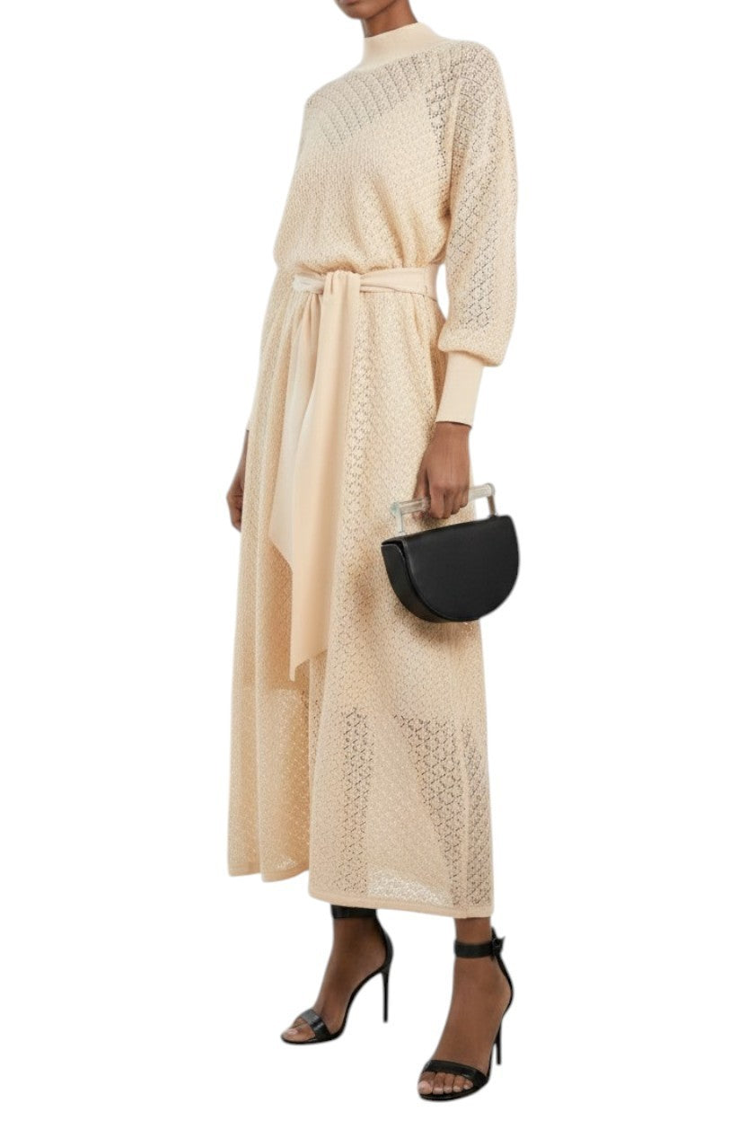 Naked Pear Zimmermann cream pointelle knit midi dress with batwing sleeves and a removable waist belt