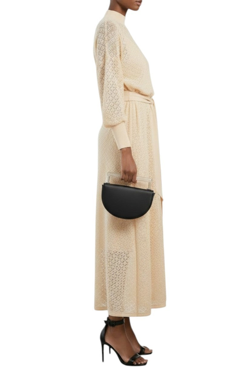 Naked Pear Zimmermann cream pointelle knit midi dress with batwing sleeves and a removable waist belt, side view