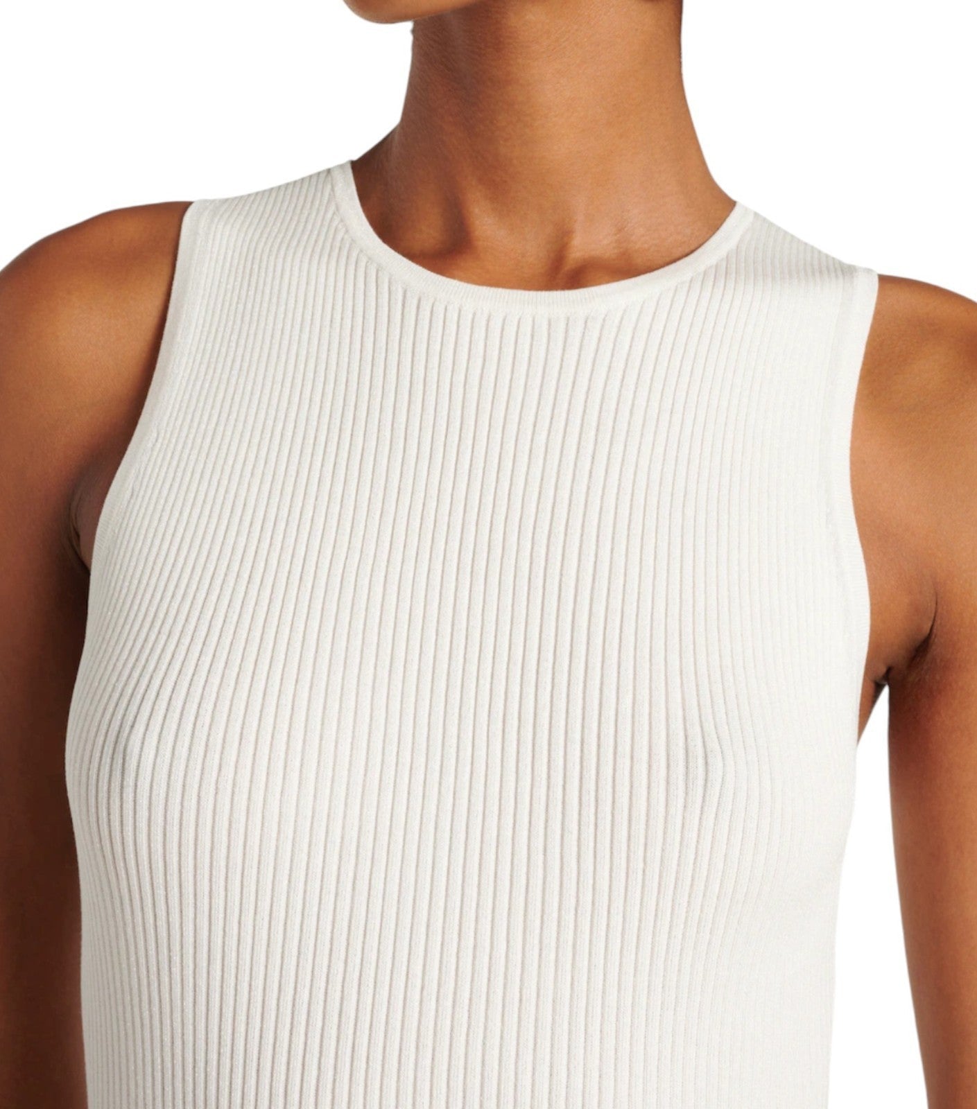 Naked Pear Zimmermann cream ribbed sleeveless knit bodice of a mini dress with a high neck