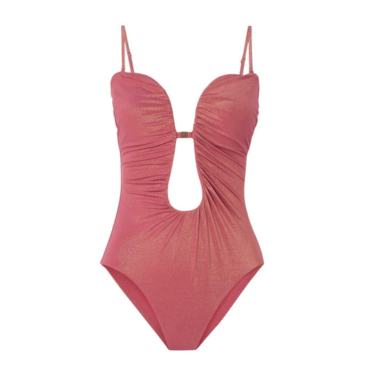 Naked Pear Zimmermann Rhiannon metallic slate rose one-piece swimsuit with a deep plunge V-wire neckline