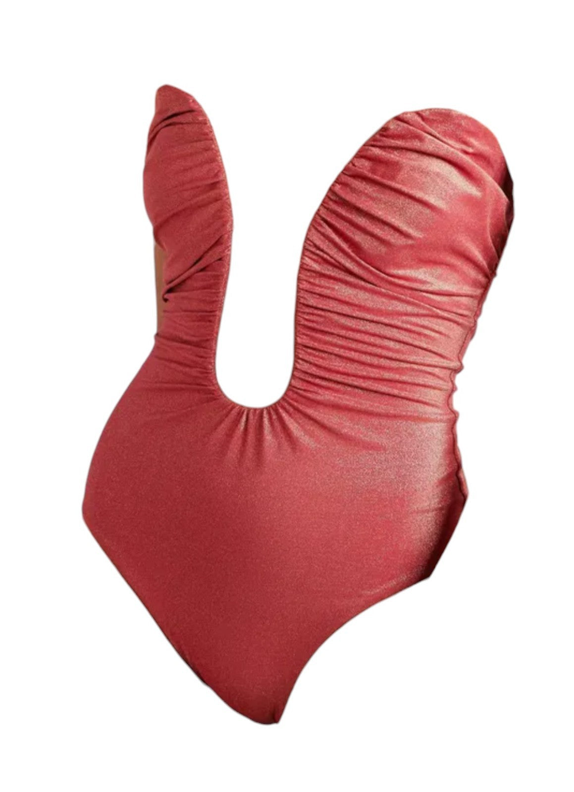 Naked Pear Zimmermann Rhiannon slate rose metallic lycra one-piece swimsuit with a deep plunging V-wire neckline.