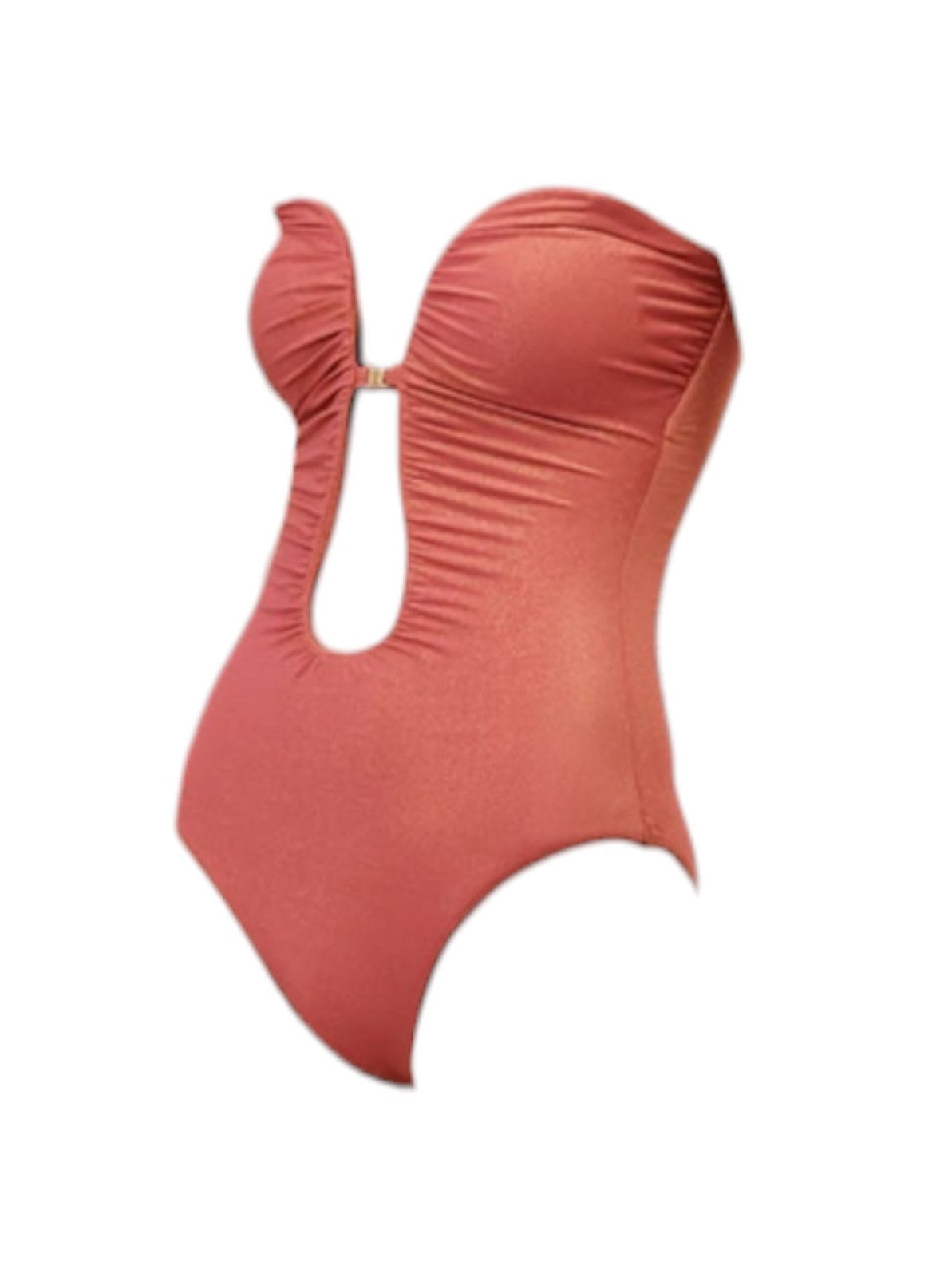 Naked Pear Zimmermann Rhiannon slate rose metallic lycra one-piece swimsuit with a deep plunging V-wire neckline.