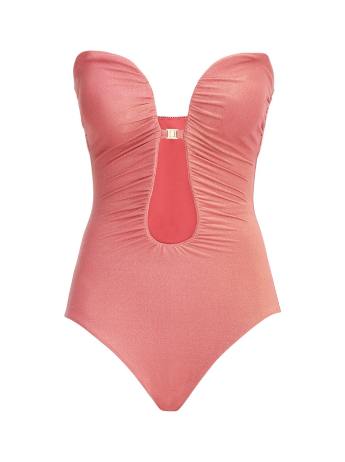 Naked Pear Zimmermann Rhiannon slate rose metallic lycra one-piece swimsuit with a deep plunging V-wire neckline