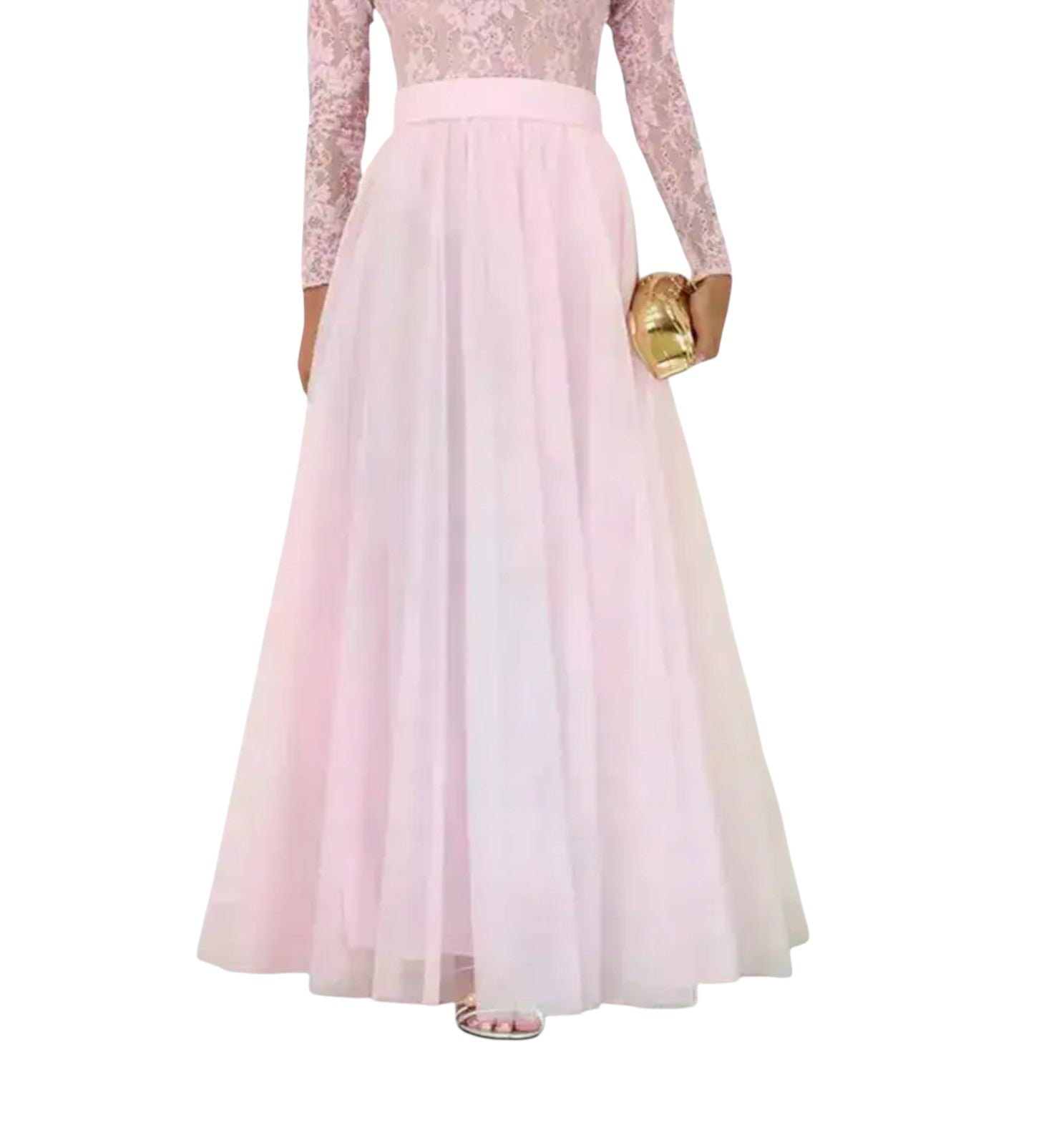 Naked Pear Zimmermann lilac pink tulle maxi skirt with high waist and gathered layered design