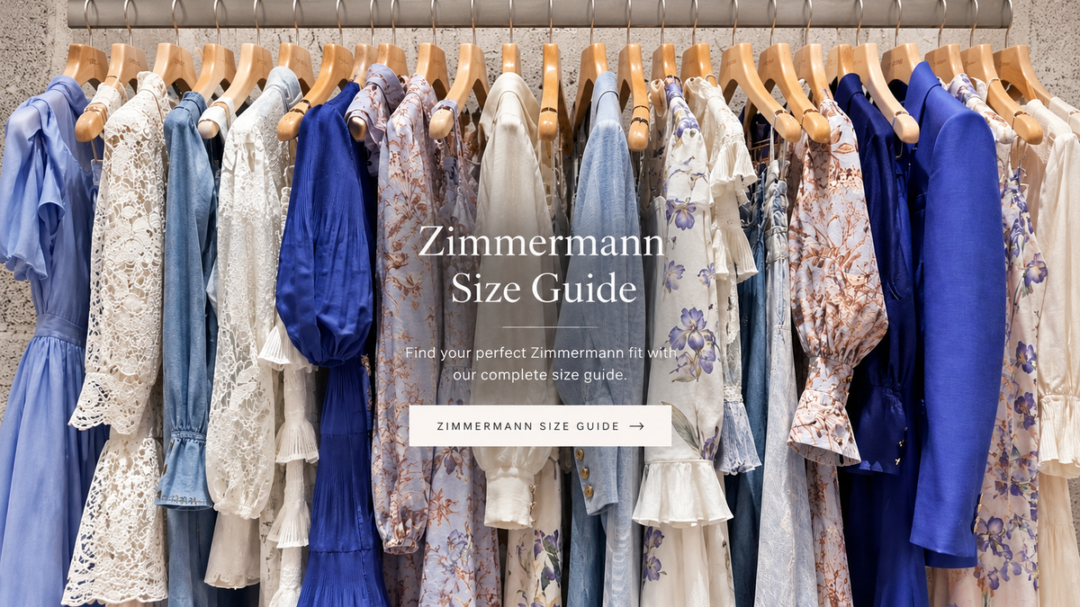 Zimmermann clothing in blue, white and floral prints displayed on a boutique rack