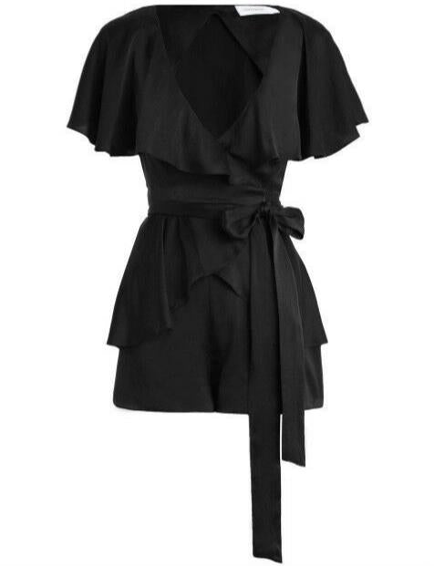 Zimmermann Sueded Wrap Playsuit /Romper flutter Sleeve, Black | Cocktail