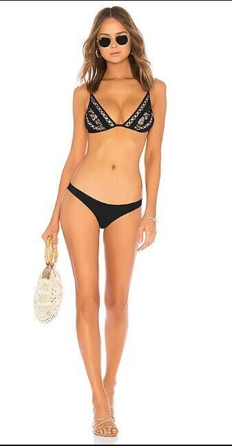 Zimmermann Bayou Lattice Tri Bikini | Black/Nude Soft Top, Italian Lycra $300 RP