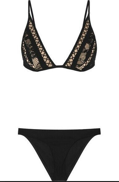 Zimmermann Bayou Lattice Tri Bikini | Black/Nude Soft Top, Italian Lycra $300 RP