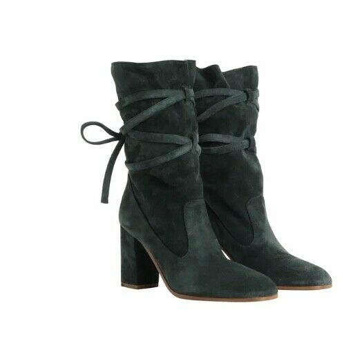 Zimmermann Tie Up Mid Boot | Bottle Green Suede, Block Heel, Self Tie $850 RP