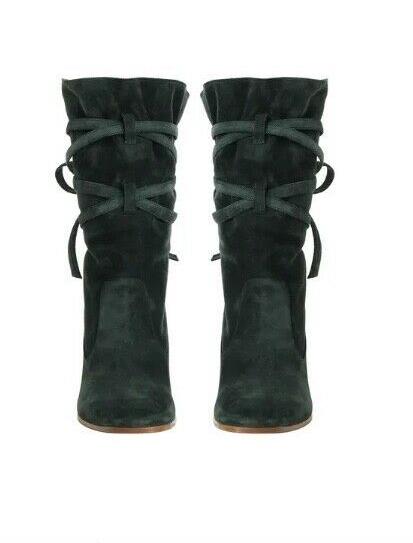 Zimmermann Tie Up Mid Boot | Bottle Green Suede, Block Heel, Self Tie $850 RP