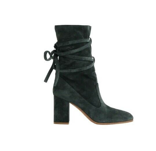 Zimmermann Tie Up Mid Boot | Bottle Green Suede, Block Heel, Self Tie $850 RP