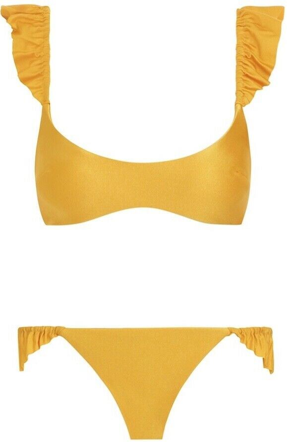 Zimmermann Bonita Frill Shoulder Bikini | Cream Floral / Mango Yellow