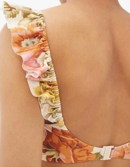 Zimmermann Bonita Frill Shoulder Bikini | Cream Floral / Mango Yellow